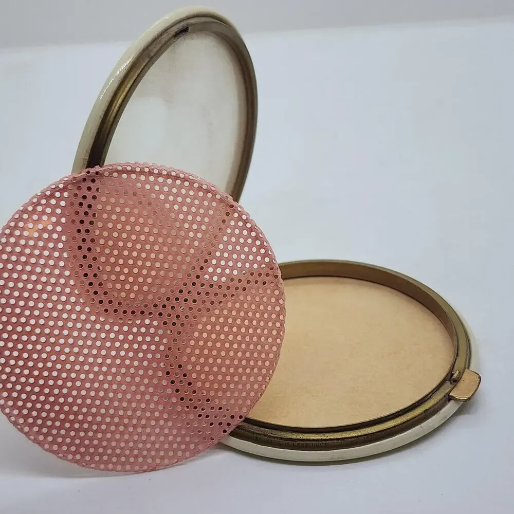 Vintage Large Lucite Powder Compact Pink Roses Floral Vanity Mirror 3